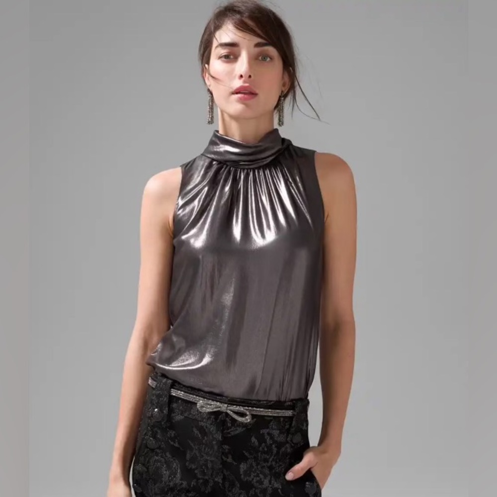 WHBM: Evening Blouse: Shiny Black: X-Large - Picture 2 of 9